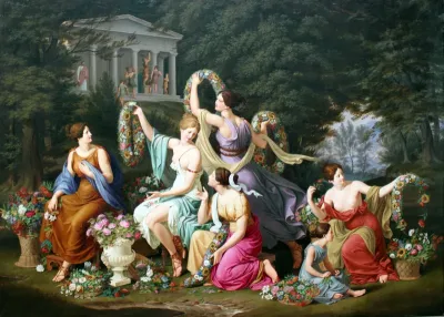 Women Braiding Wreaths