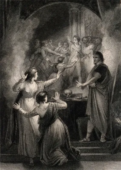 Women looking at a vision in a magic mirror
