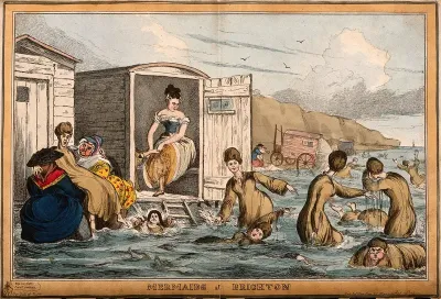 Women swimming in the sea at Brighton