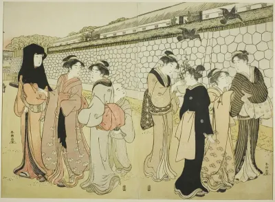 Women Walking by a Moat
