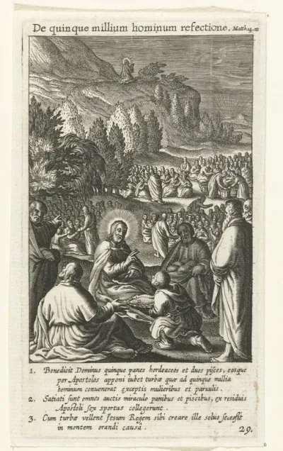 Wonderbaarlijke vermenigvuldiging van broden en vissen door Christus
