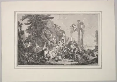 Wood Engraving of a Tapestry of Bacchus and Ariadne, from "Amours des Dieux" (Loves of the Gods)