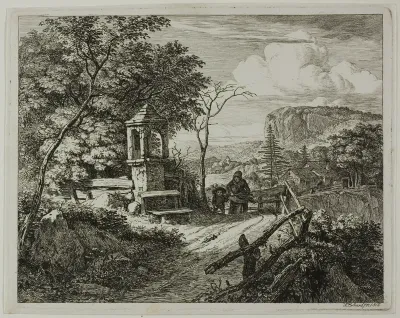 Wood Gatherer with a Boy, plate two from Die zwei grossen Landschaften mit den Betsäulen