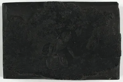 Woodblock for Woman Picking Flowers