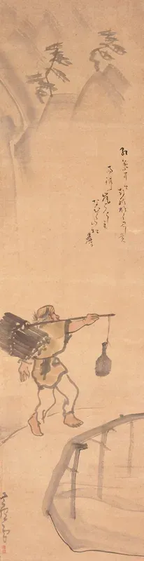 Woodcutter Crossing a Bridge in Rain