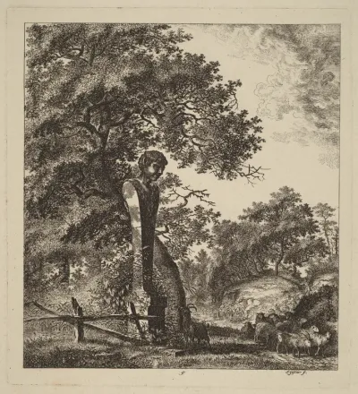 Wooded Landscape with a Herd of Goats and a Herm