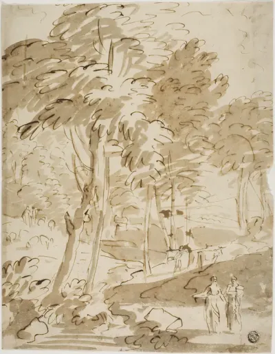 Wooded Landscape with Figures and Animals