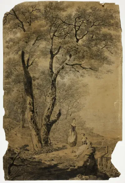 Wooded Landscape with Two Women in Foreground