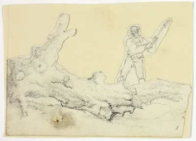 Woodsman Axing Fallen Tree