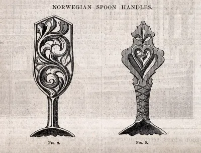 Woodwork: two spoon handles with carved folk ornament