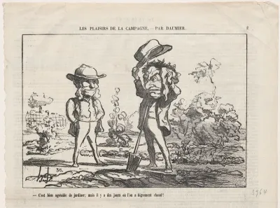Working in the garden can be fun... but there are days when it is just too damn hot! / One rejoices in pure, unspoiled happiness when harvesting one's own apples... at least as long as one doesn't break one's neck, from "The joys of country life"