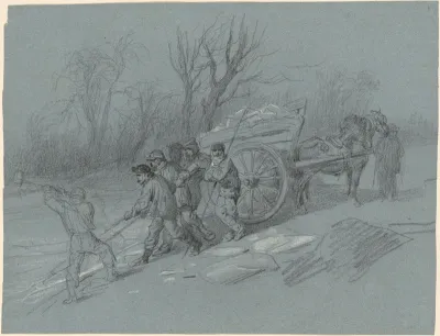 Workmen Gathering Ice at the Water's Edge