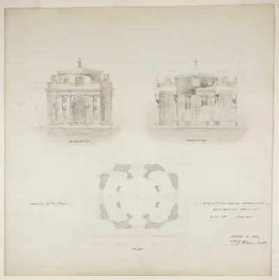 World's Colombian Exposition Chocolate-Menier Pavilion, Chicago, Illinois, Plan, Elevation, and Section