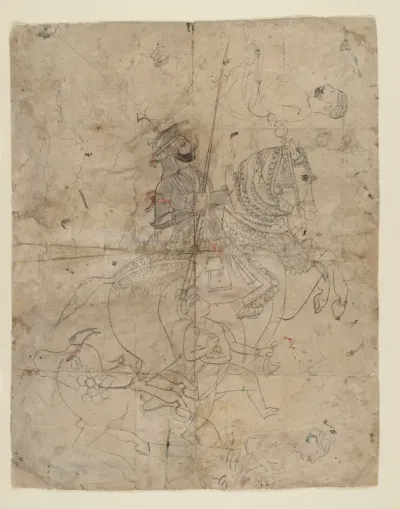 Worship of Brijnathji and Svamini (recto); Equestrian Portrait (verso)
