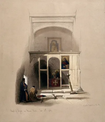 Worshippers in the chapel of Elijah on Mount Sinai