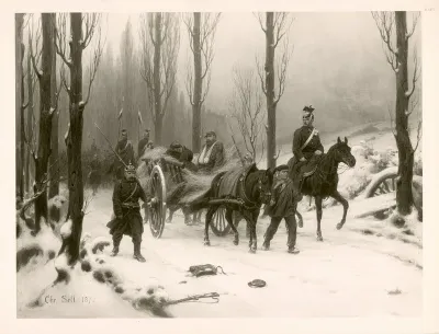 Wounded soldiers on a carriage
