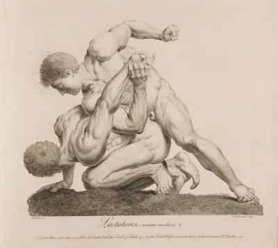 Wrestlers. Etching by S.F. Ravenet after R. Dalton, 1744