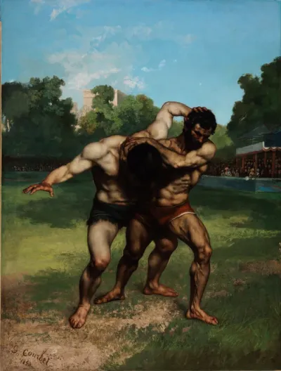 Wrestlers. Painting by Gustave Courbet