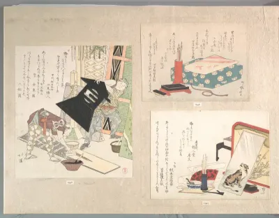 Writing Set and Poem Card Box (Shikishi-bako), from Spring Rain Surimono Album (Harusame surimono-jō), vol. 1