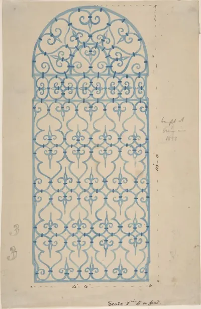 Wrought Iron Gate Design (recto); Sketches for Bracket (verso)