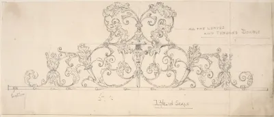 Wrought Metal Foliate Ornament with Grotesque Masks