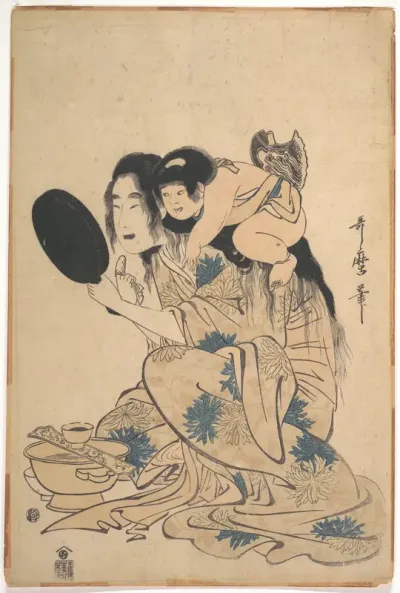 Yamauba Blackening her Teeth, with Kintarō