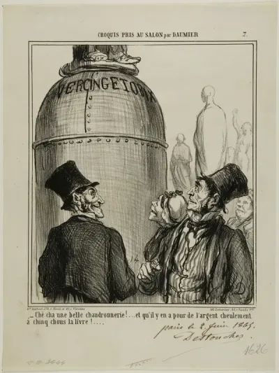 “- Yep... this is what I call a shplendid job.... and for just five sous per pound.. you reaaalllly get your money's worth!,” plate 7 from Croquis Pris Au Salon par Daumier