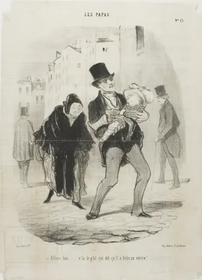 “- Yes alright, but the poor boy's belly is hurting,” plate 13 from Les Papas