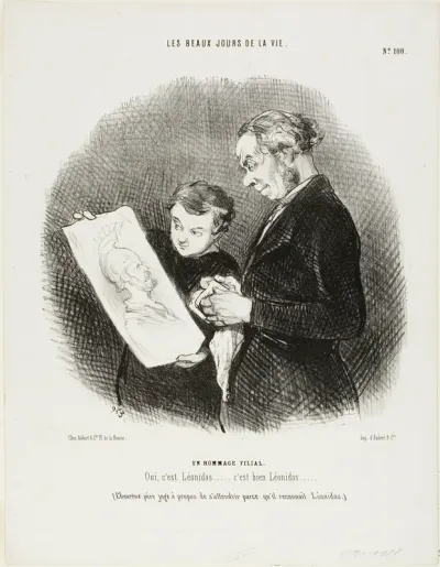 “Yes, it is Leonidas...... No Question, it is Leonidas!” (The happy father deems it appropriate to be moved by recognizing Leonidas), plate 100 from Les Beaux Jours De La Vie