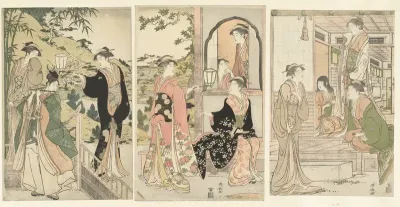 Yoshitsune een serenade brengend aan Joruri hime