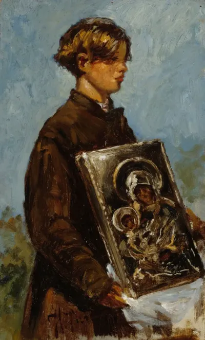 Young Boy Carrying an Icon, study