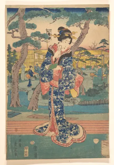 Young girl at tea house in Iriya — Utagawa Hiroshige II Kanvas Tablo