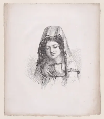 Young girl in peasant dress with veil