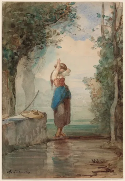Young Girl Standing by a Stream