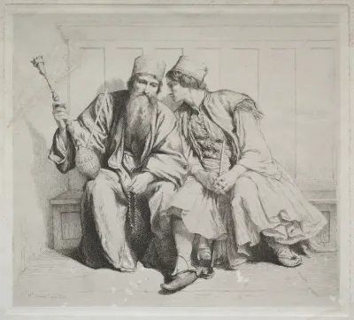 Young Greek Man in Conversation with a Priest