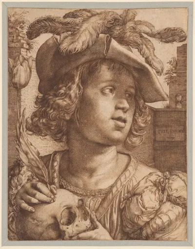 Young Man Holding a Skull and a Tulip