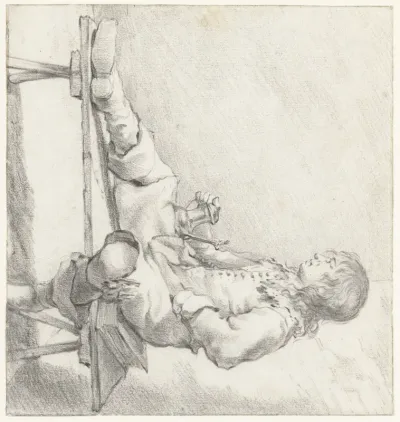 Young Man Seated on a Book on a Bench
