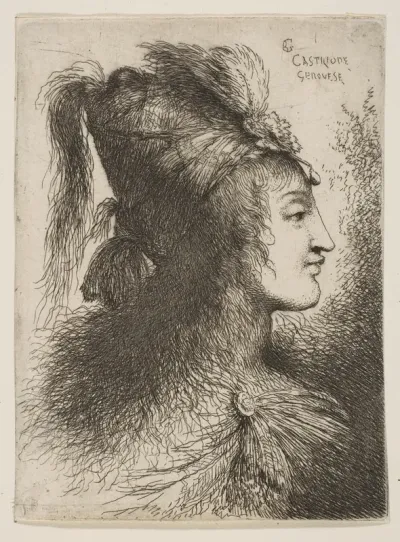 Young man wearing a plumed turban, facing right, from "Small Heads in Oriental Headdress"