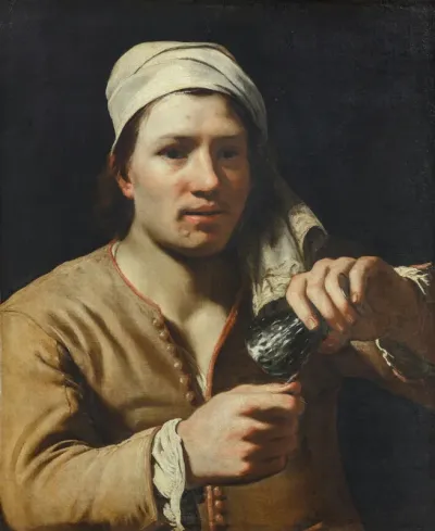Young man wearing a turban holding an upturned roemer (The fingernail test)