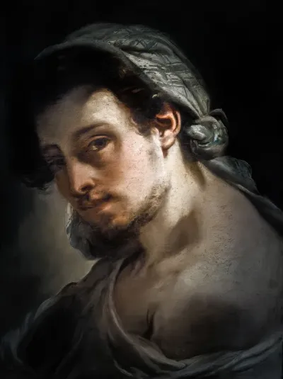 Young man with handkerchief on his head