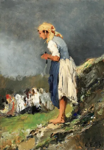 Young peasant girl with sickle