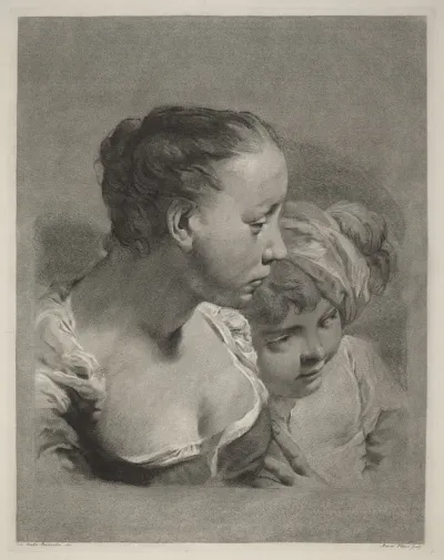 Young Woman and a Boy Facing Right