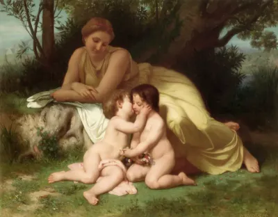 Young Woman Contemplating Two Embracing Children (1861)