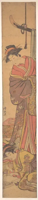 Young Woman Looking over Shoulder of Another who is Writing a Letter