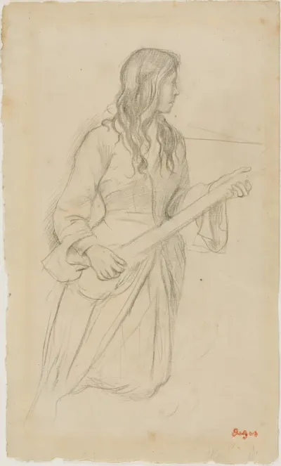 Young Woman Playing a Mandolin, Study for Portrait of Mlle. Fiocre in the Ballet "La Source"