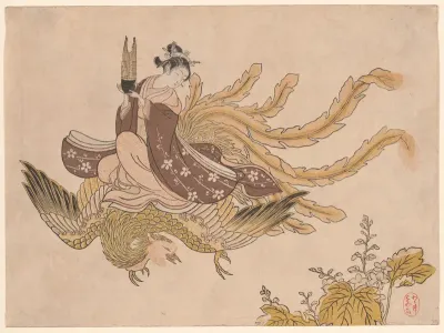 Young Woman Riding a Phoenix