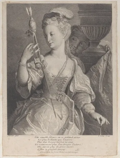 Young woman spinning thread for an arrow