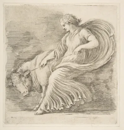 Young Woman Trying to Stop a Bull