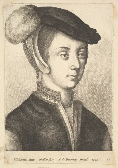 Young woman wearing a feathered cap