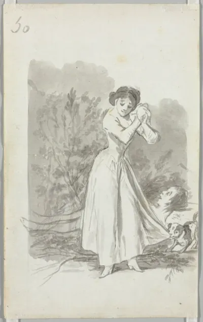 Young Woman Wringing Her Hands over a Man's Naked Body, Folio 50 (verso)